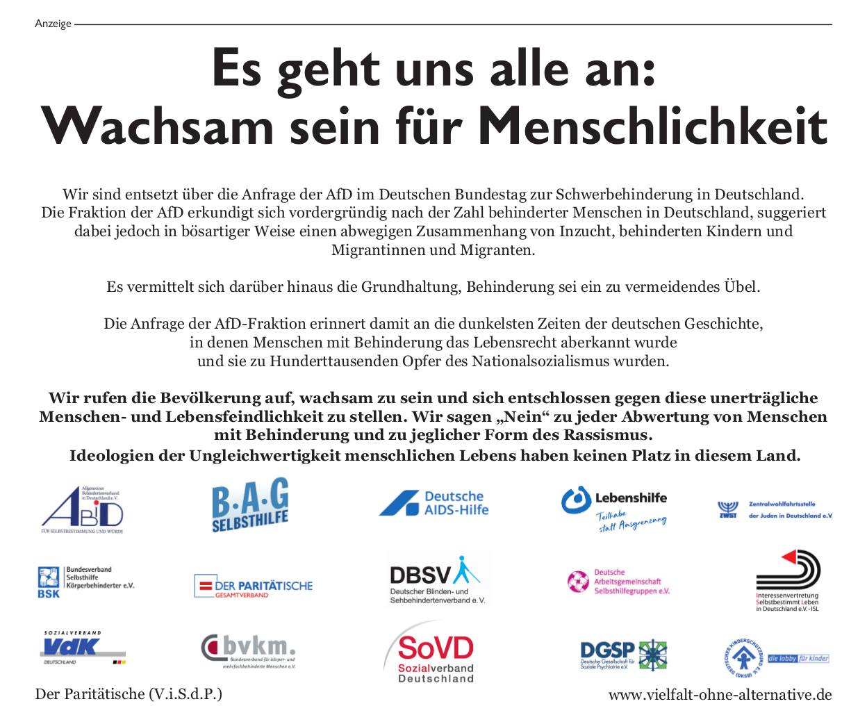 Anzeige für Menschlichkeit